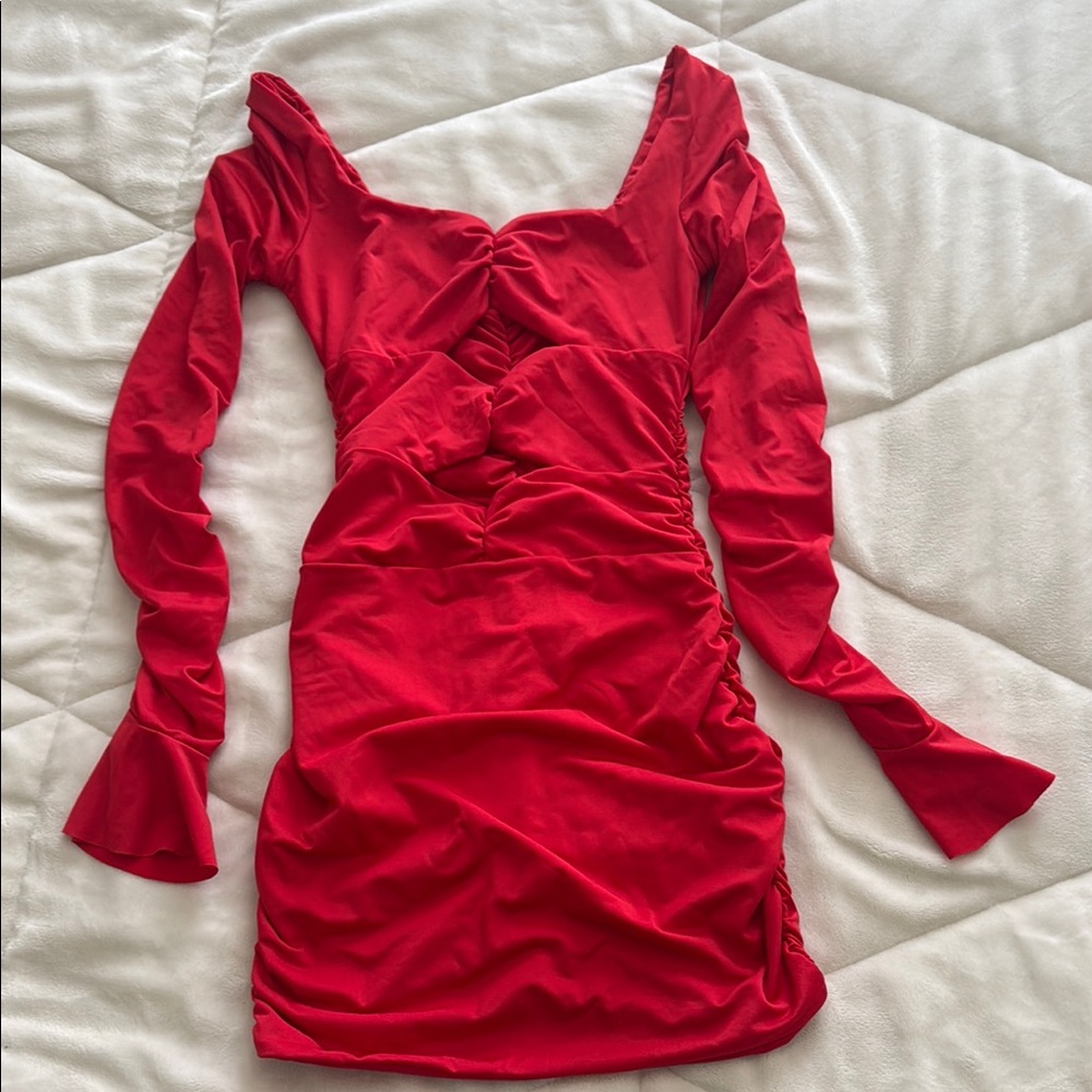 Elegant Red Ruched Dress